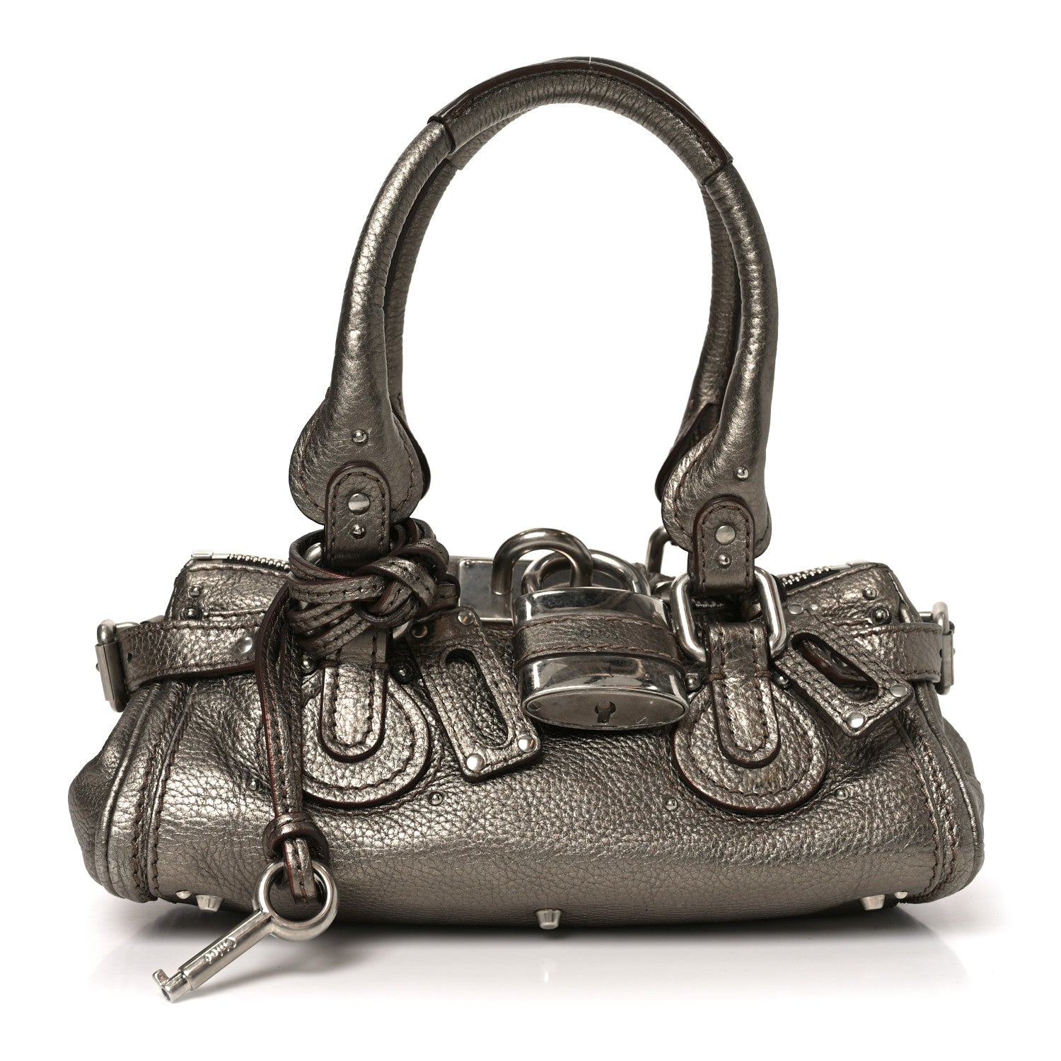 Metallic Calfskin Small Paddington Satchel Acier