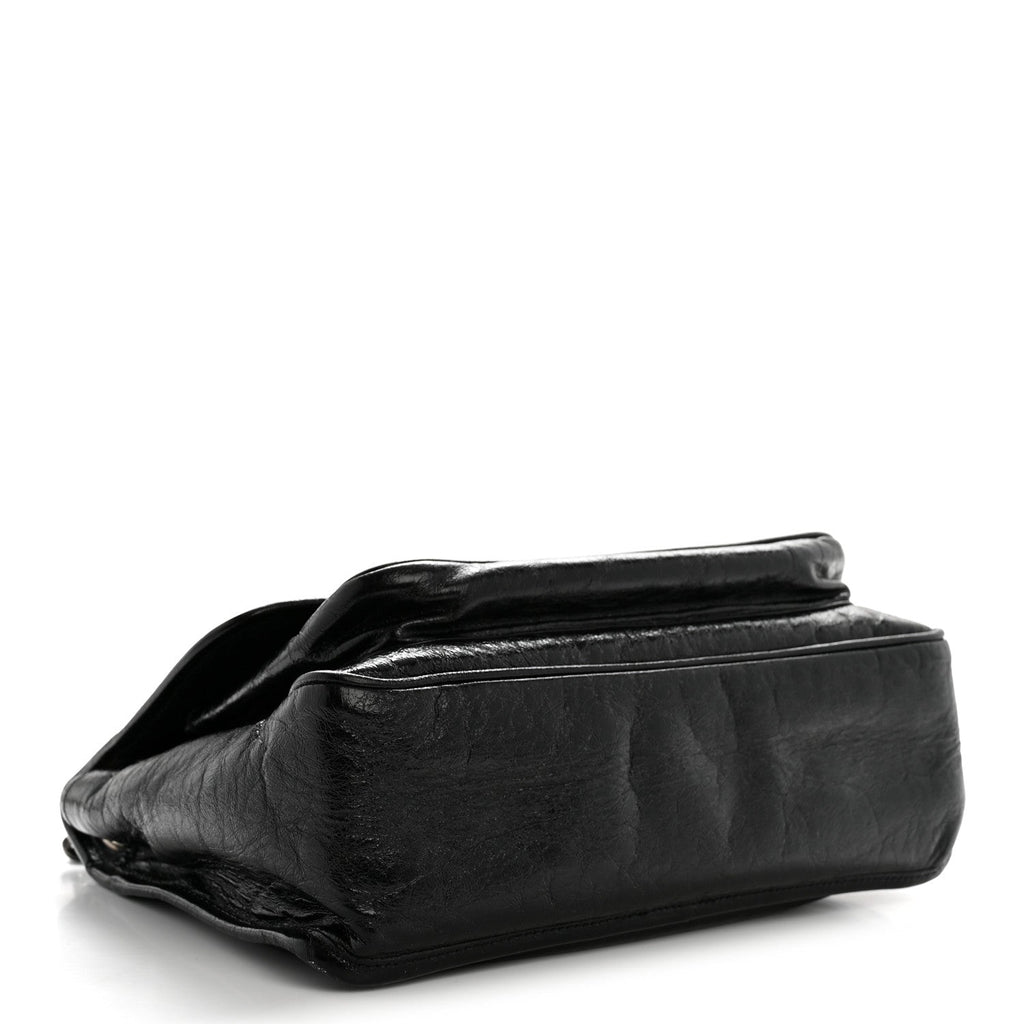 Crinkled Calfskin Monogram Medium Niki Chain Satchel Black