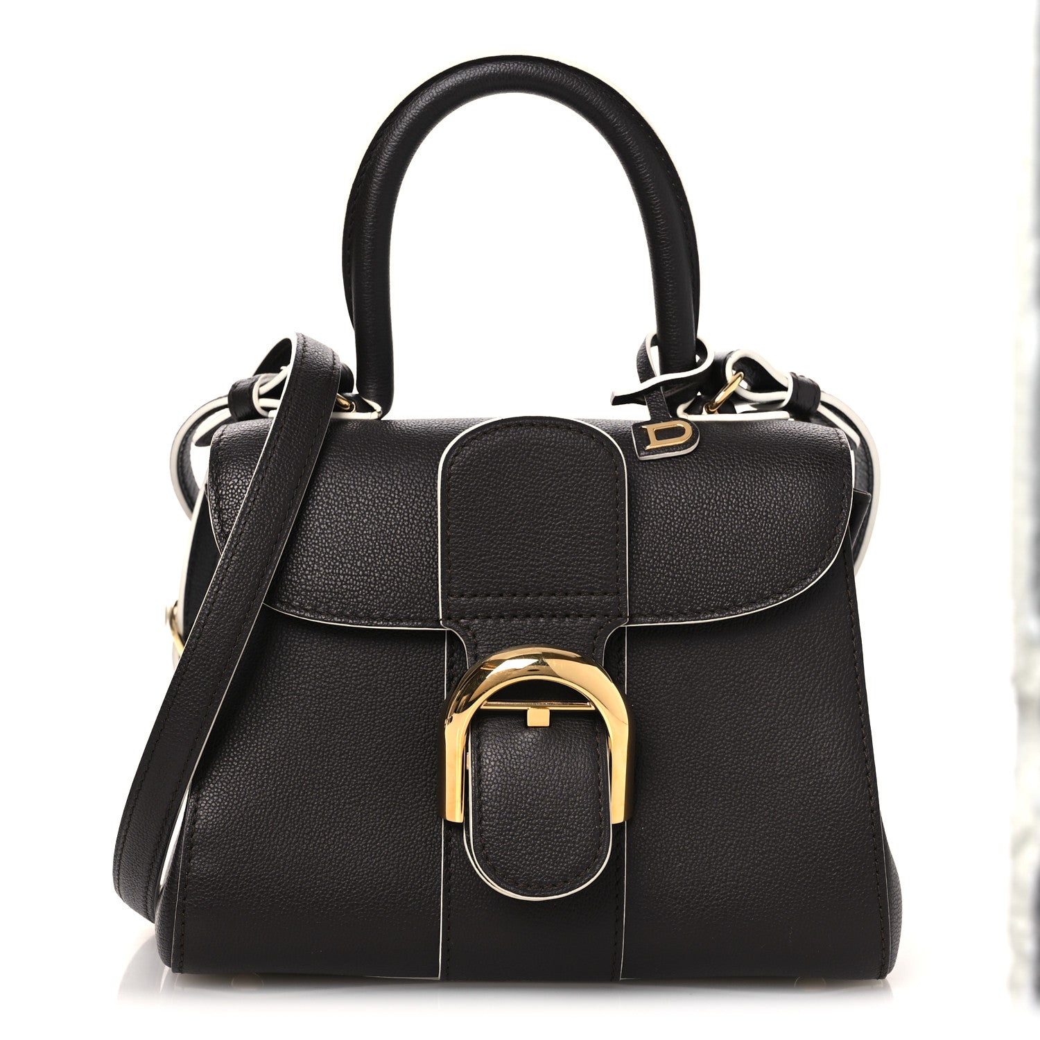 Grained Calfskin Bi-Color Brillant Mini Satchel Black