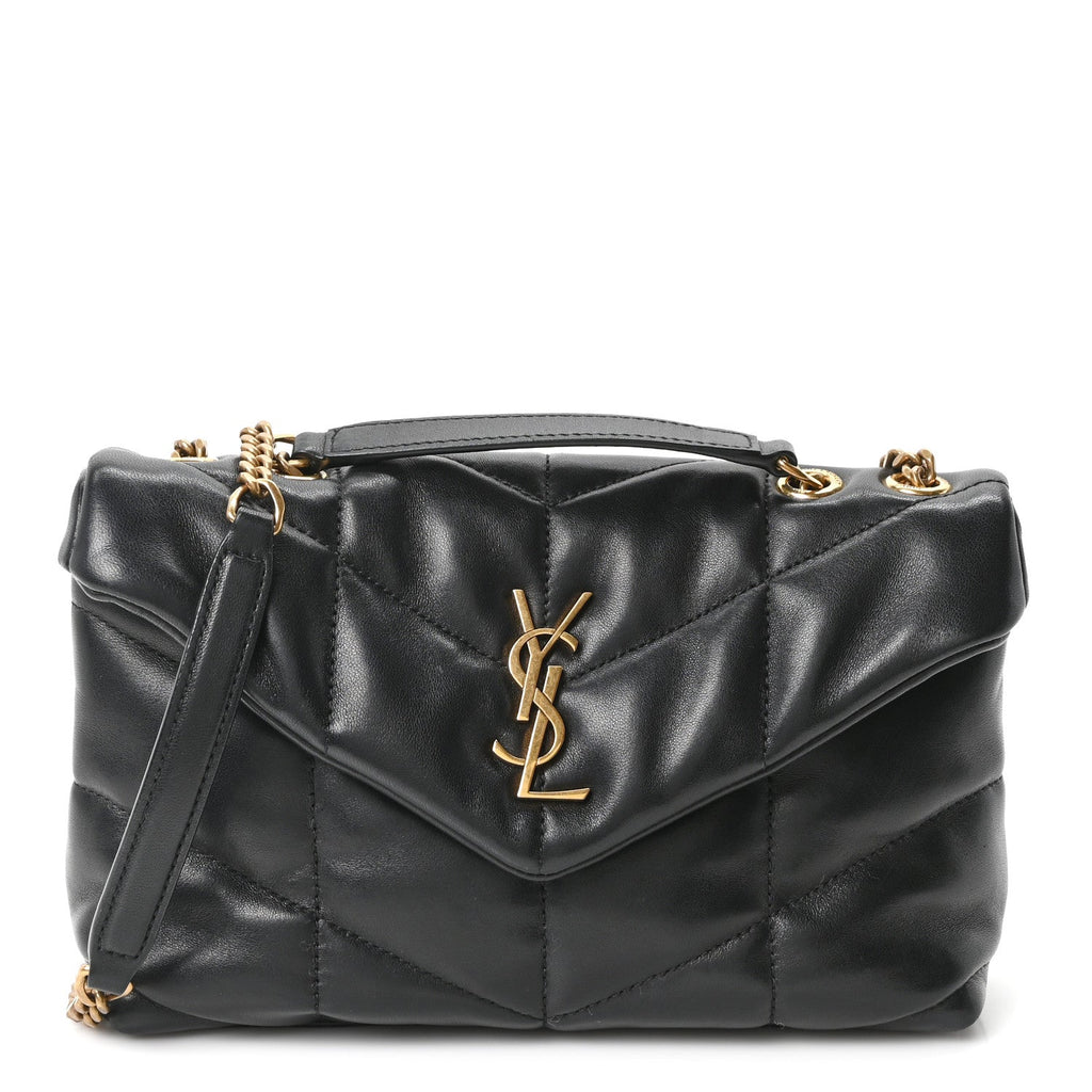 Lambskin Quilted Toy Loulou Puffer Monogram Chain Satchel Black