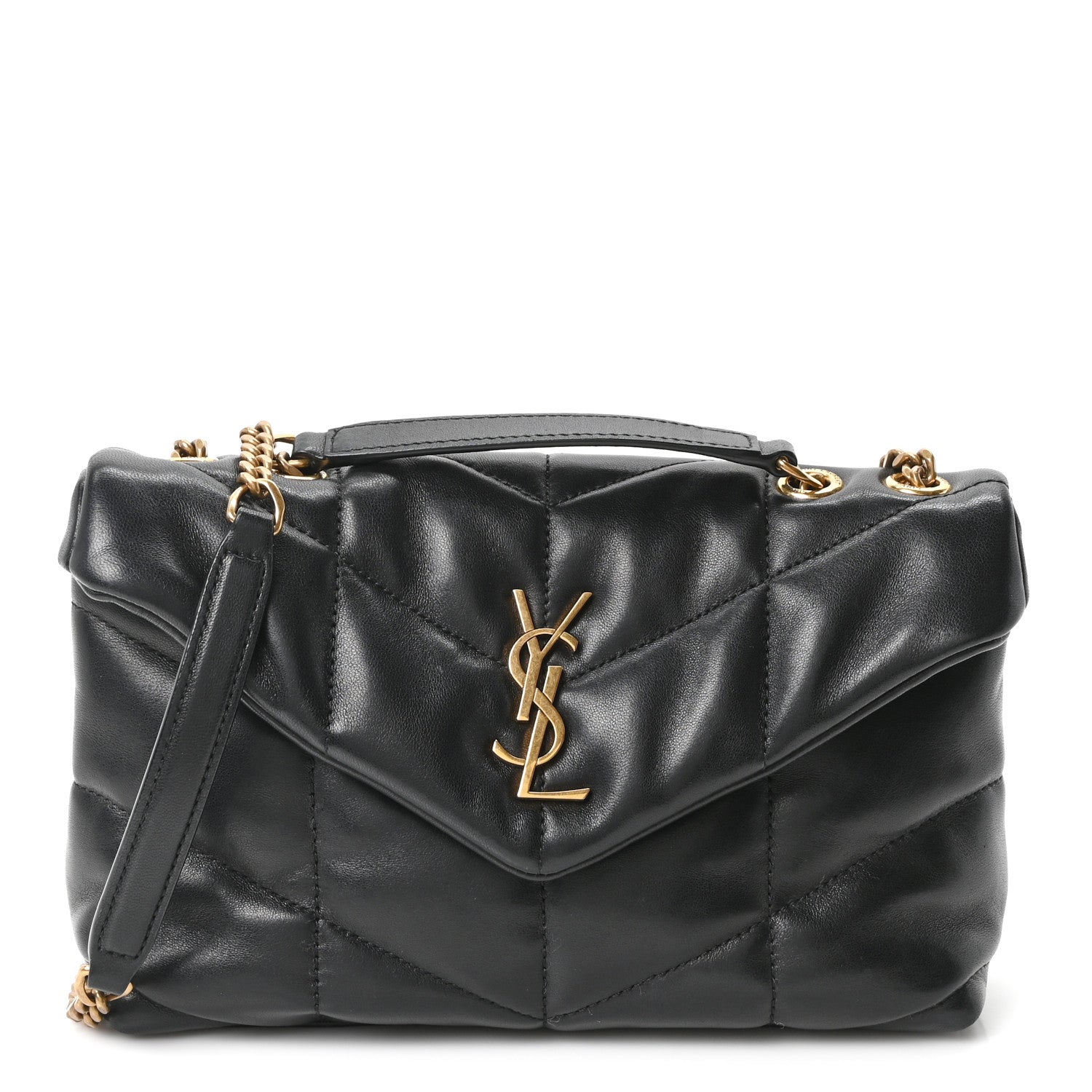 Lambskin Quilted Toy Loulou Puffer Monogram Chain Satchel Black