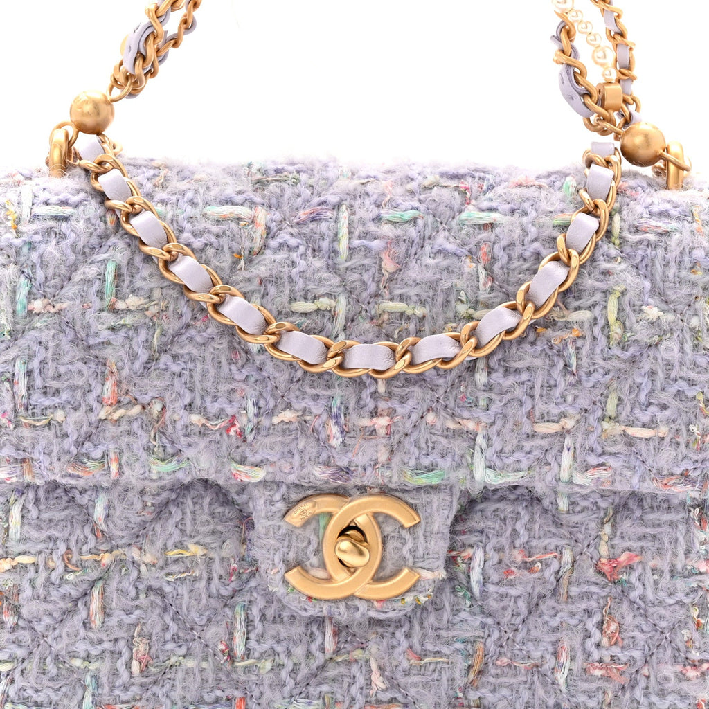 Tweed Quilted Pearl Twist Mini Rectangular Flap Purple