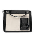 Patent Pony Hair Small Pocket Tote Black White