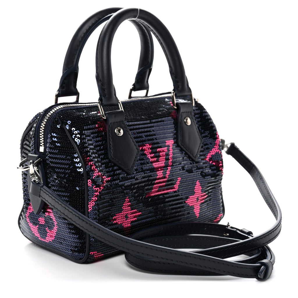 Giant Monogram Sequins Speedy Bandouliere 18 Navy Fuchsia