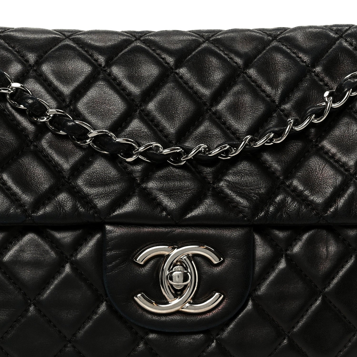 Washed Lambskin Quilted Maxi Single Flap Black