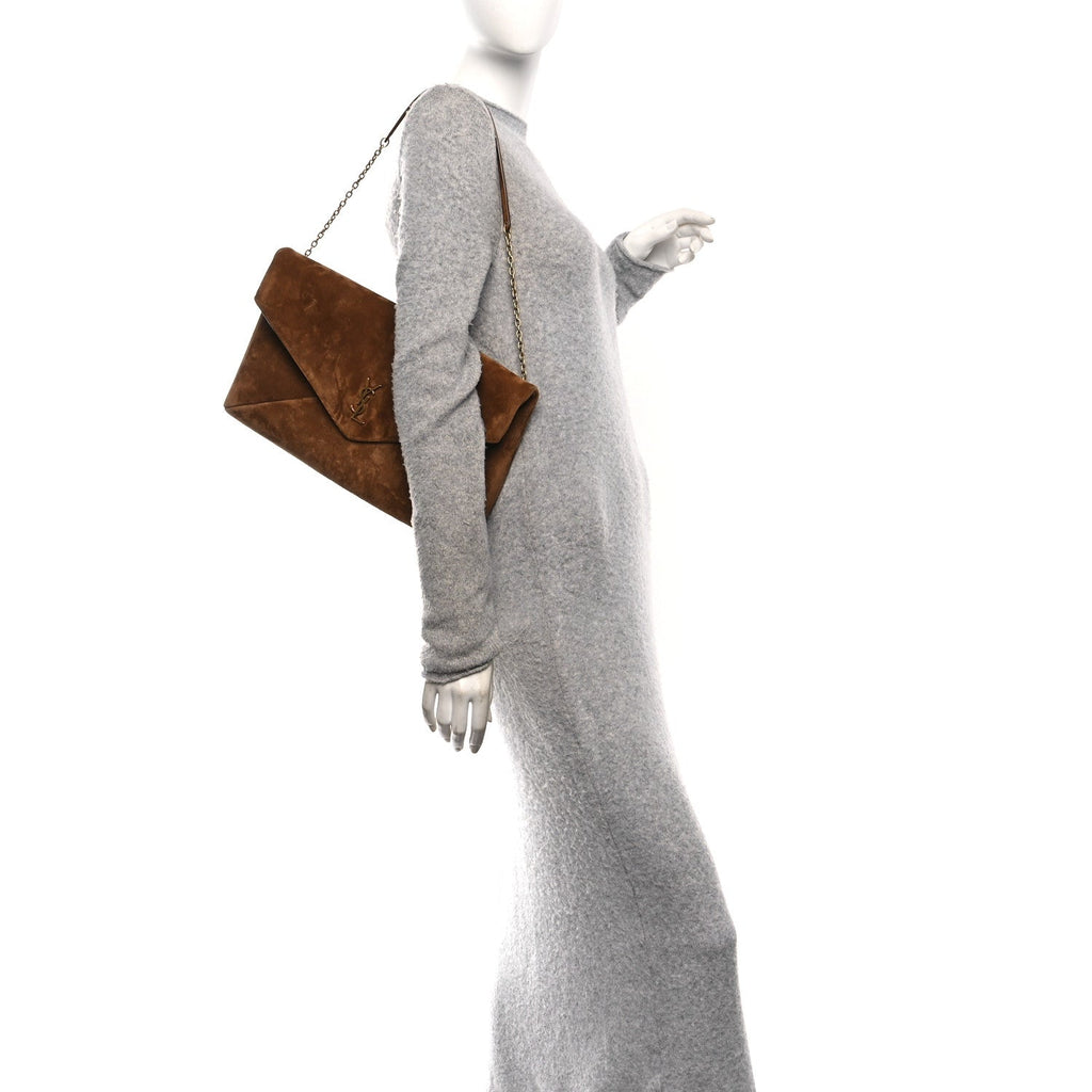 Suede Large Cassandre Pouch On Chain Caramel Cognac