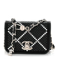 Lambskin Crystal Quilted Mini Chain Belt Bag Black