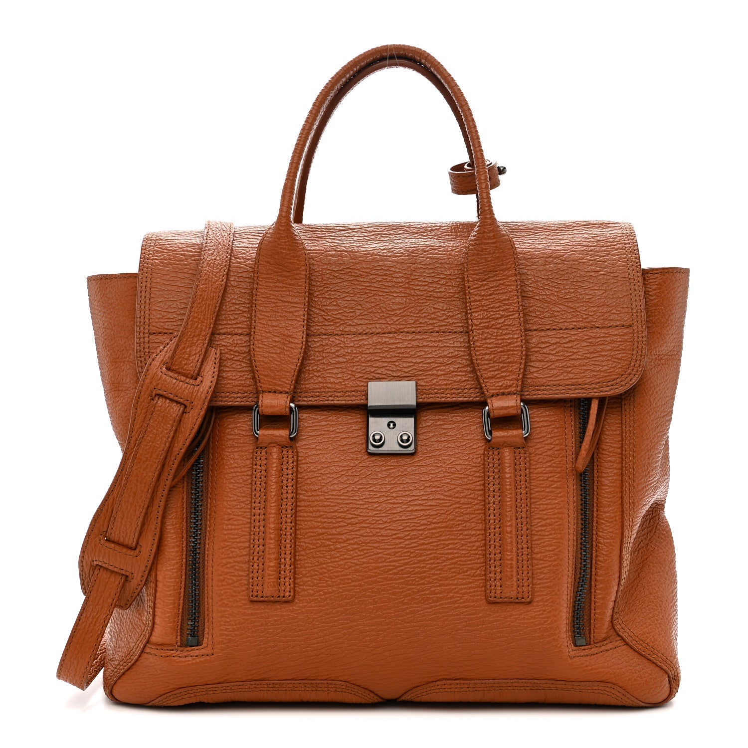 Textured Calfskin Large Pashli Satchel Amber