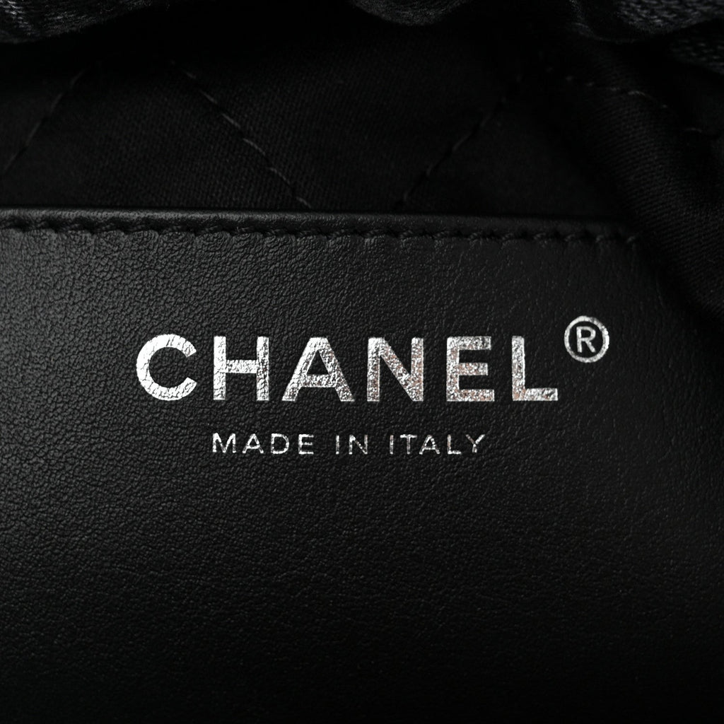 Denim Quilted Floral Print Mini Chanel 22 Black Grey