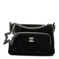 Velvet Effect Nylon Shiny Crumpled Calfskin Mini Quilted Chanel 25 Clutch With Chain Black
