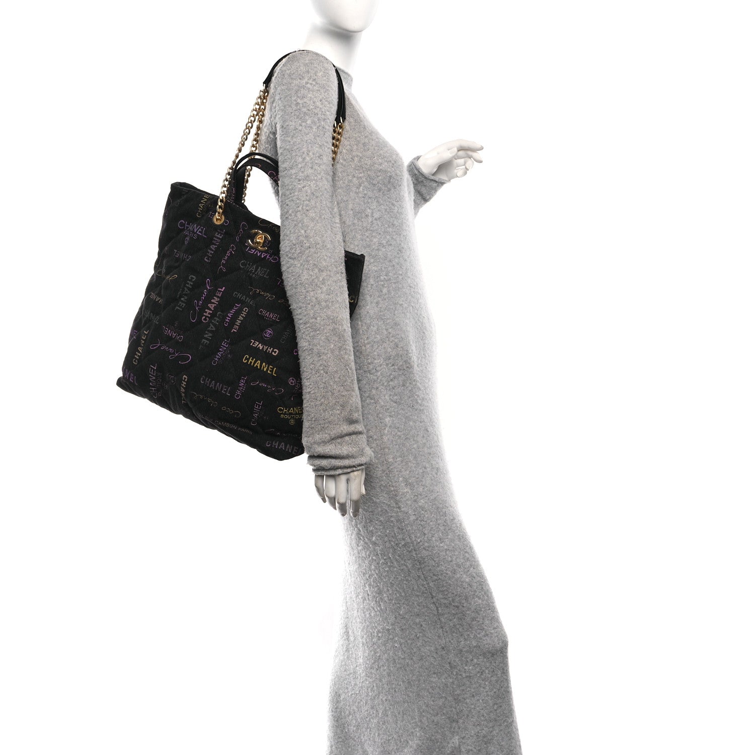 Denim Quilted Denim Mood Maxi Shopping Bag Black Multicolor