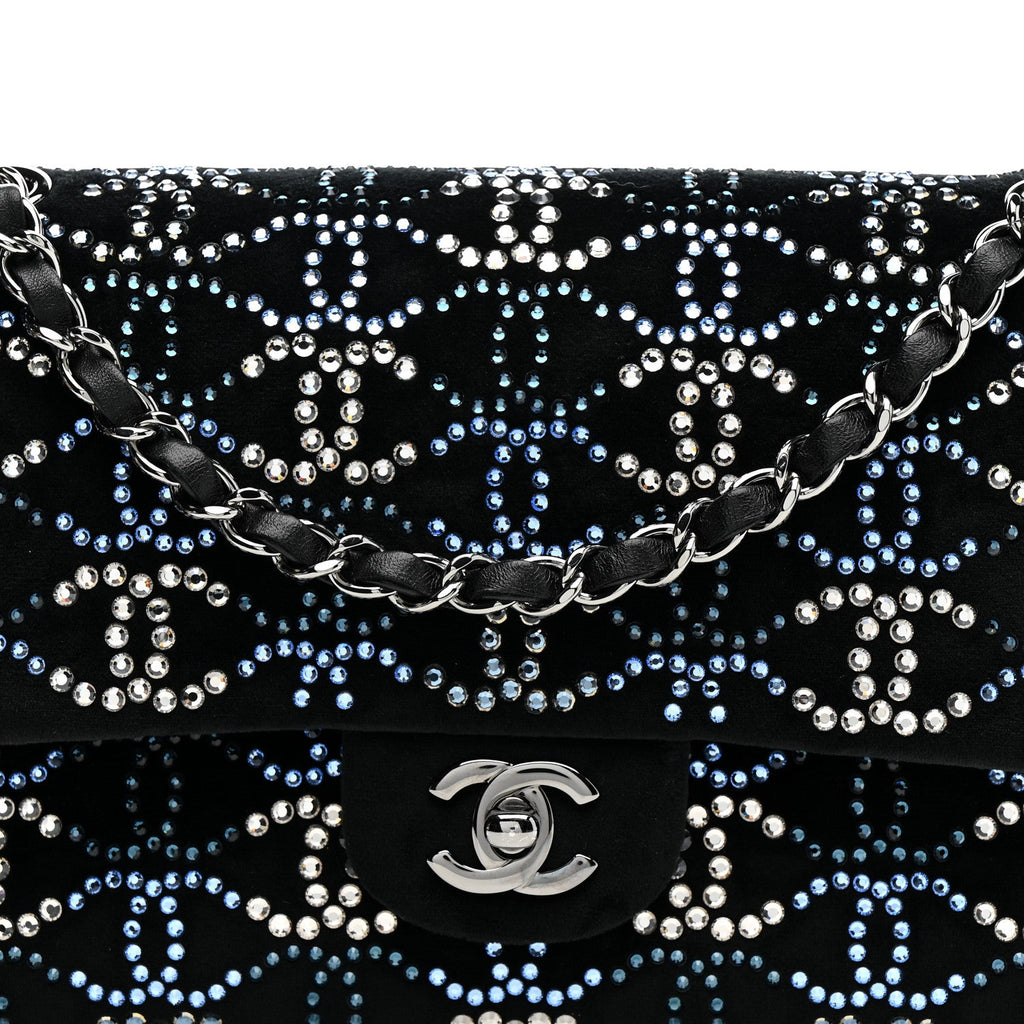 Velvet Crystal Medium Double Flap Black