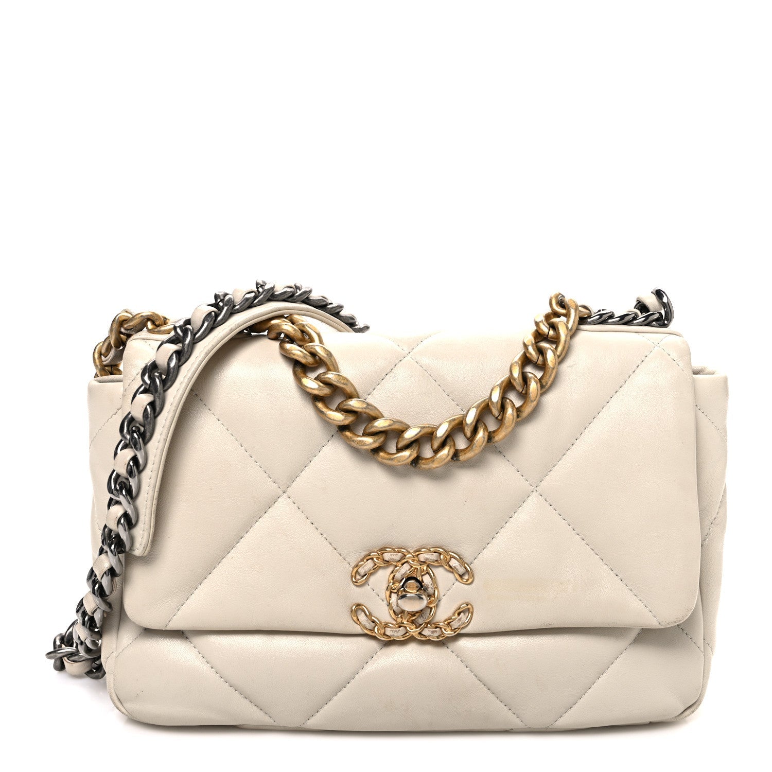 Goatskin Quilted Medium Chanel 19 Flap Beige