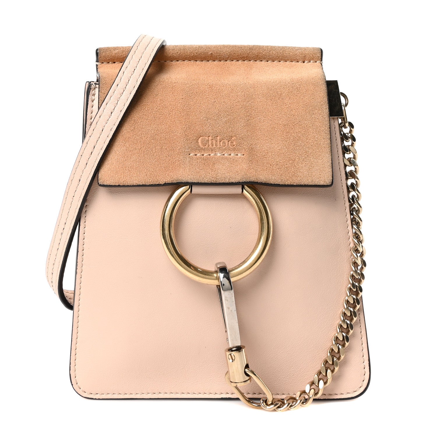Suede Calfskin Mini Faye Bracelet Bag Cement Pink