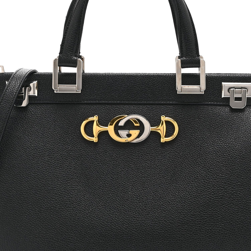 Grainy Calfskin Medium Zumi Top Handle Bag Black