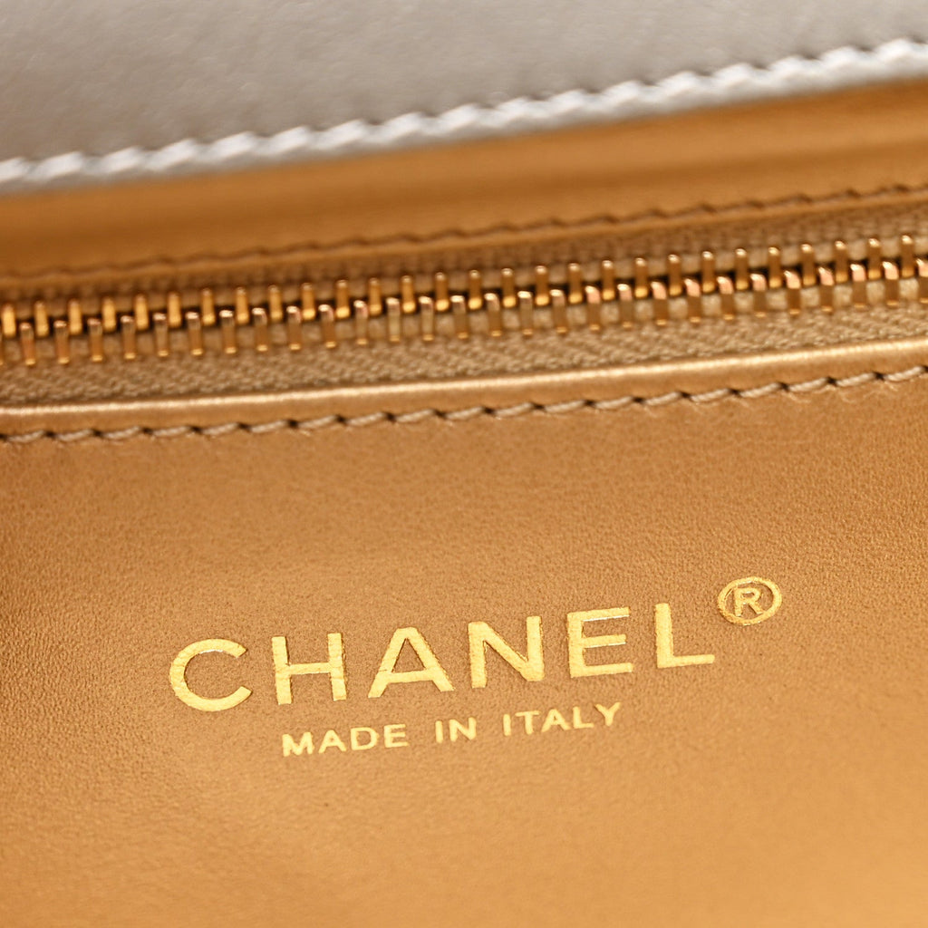 Metallic Goatskin Quilted Timeless CC Flap Silver