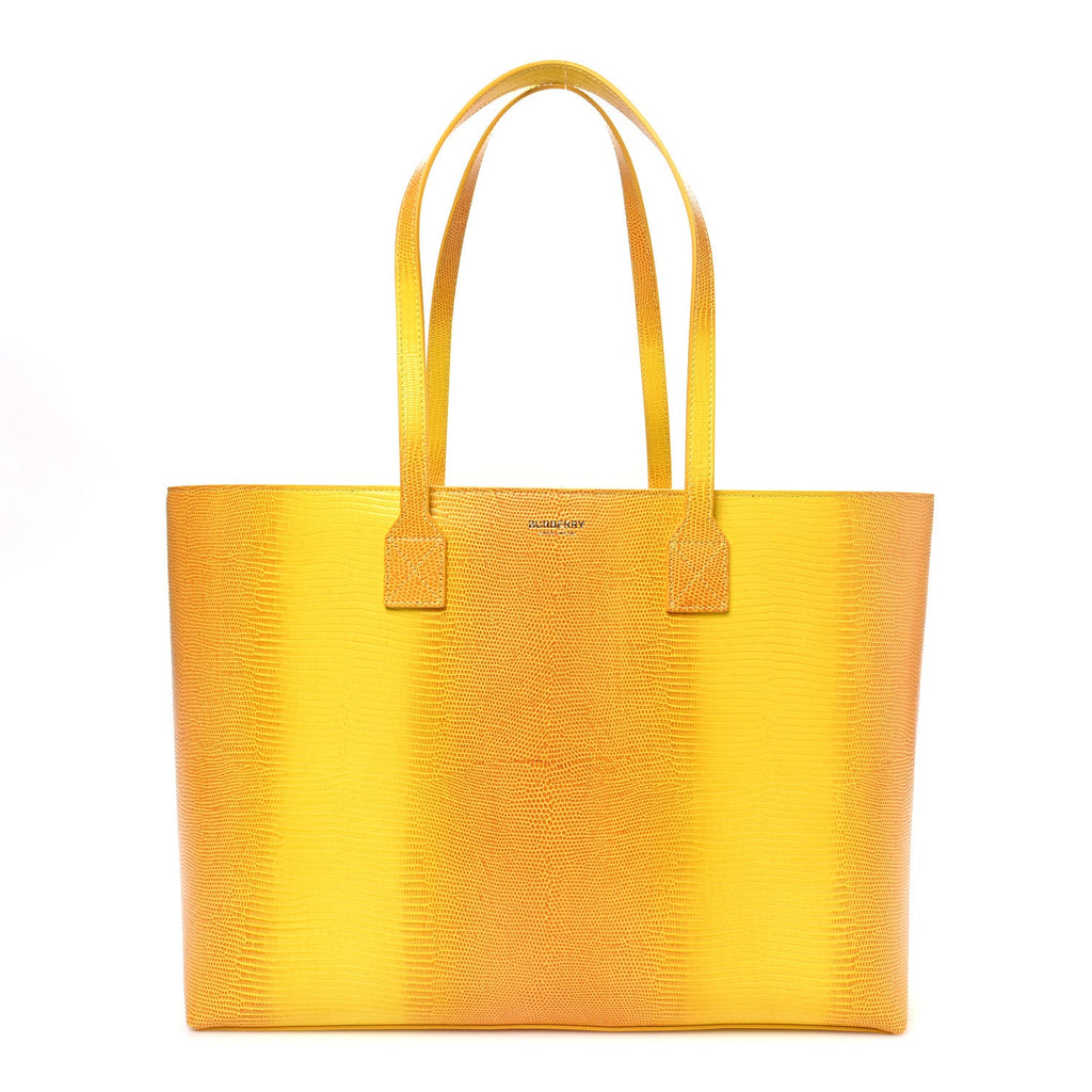 Calfskin Lizard Embossed Medium London Tote Marigold