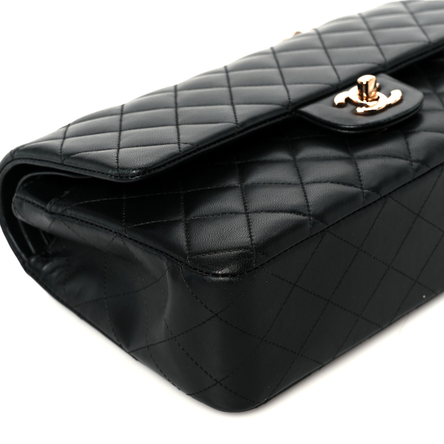 Lambskin Quilted Medium Double Flap Black