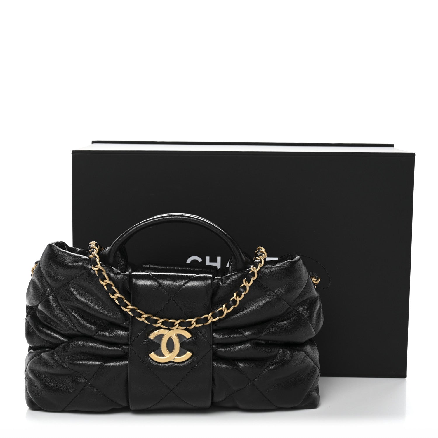 Lambskin Quilted Mini Bow Bag Black