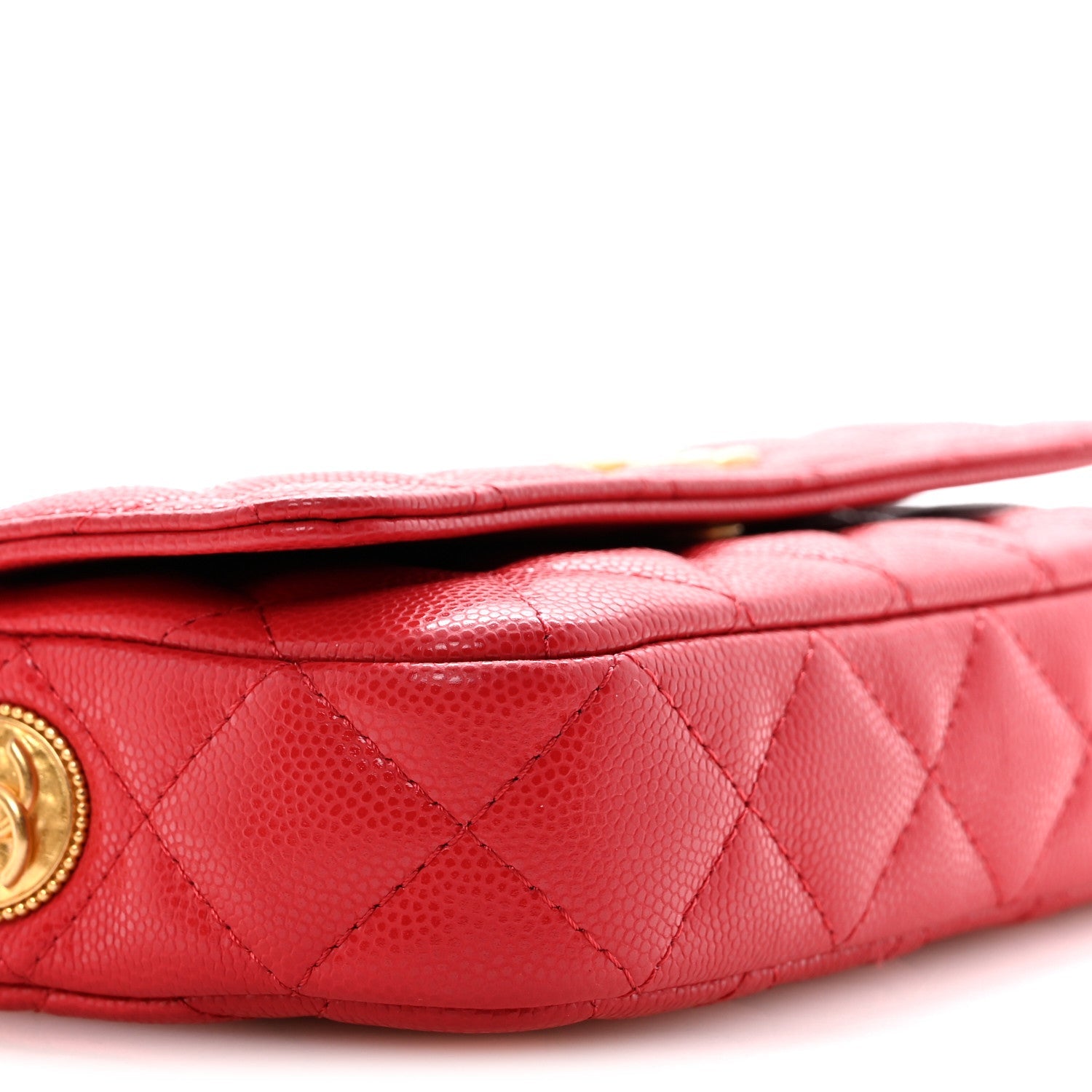 Caviar Quilted Yours Buttons Phone Holder With Chain Red