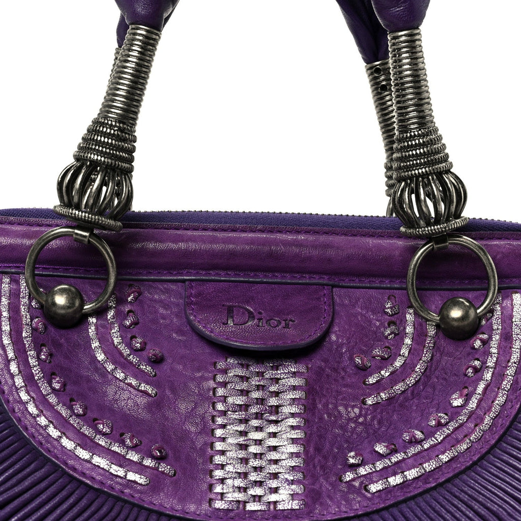 Lambskin Plisse Pleated Frame Satchel Violet Fonce