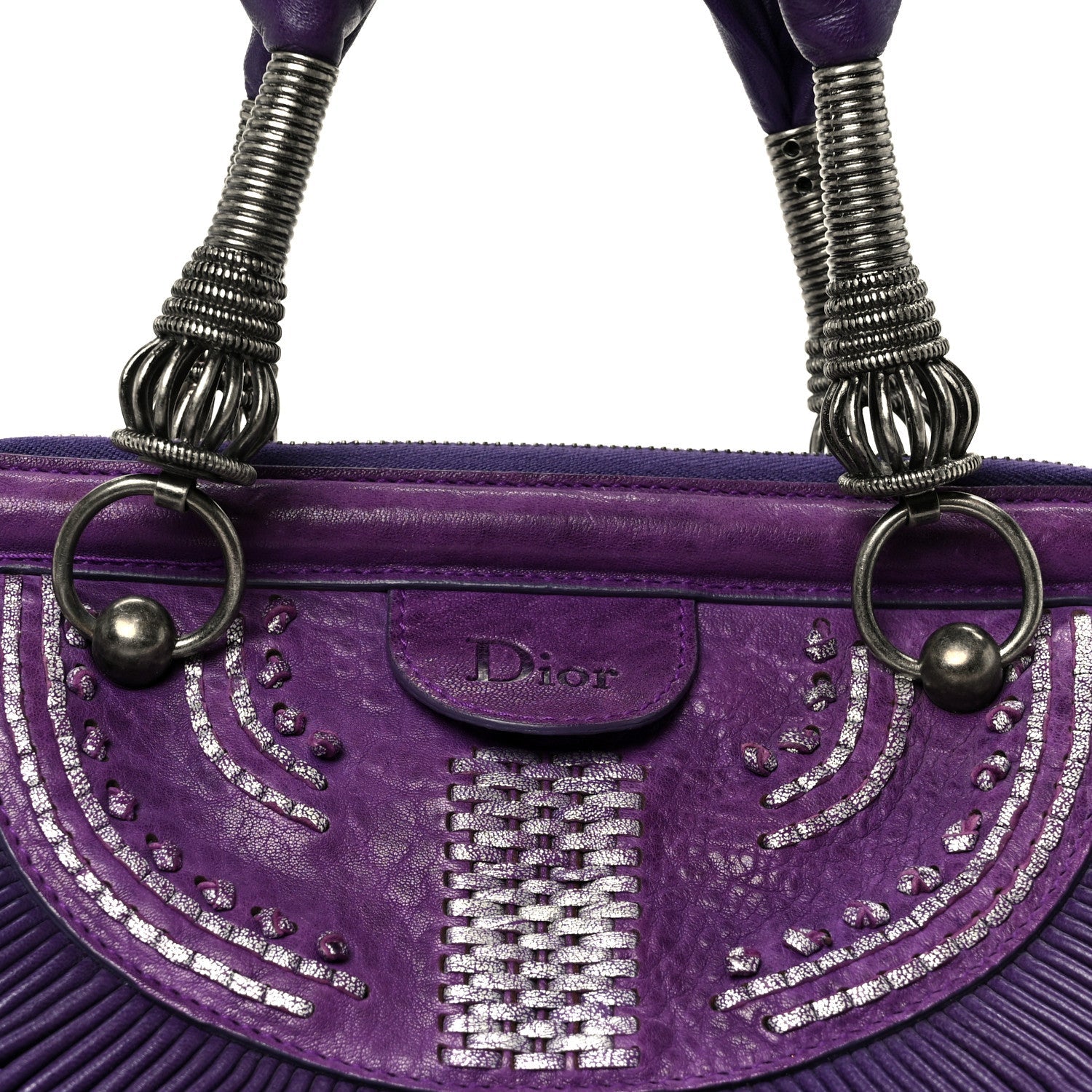 Lambskin Plisse Pleated Frame Satchel Violet Fonce