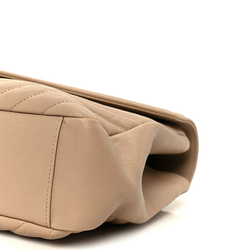 Sheepskin Matelasse Chevron Monogram Large College Satchel Dark Beige