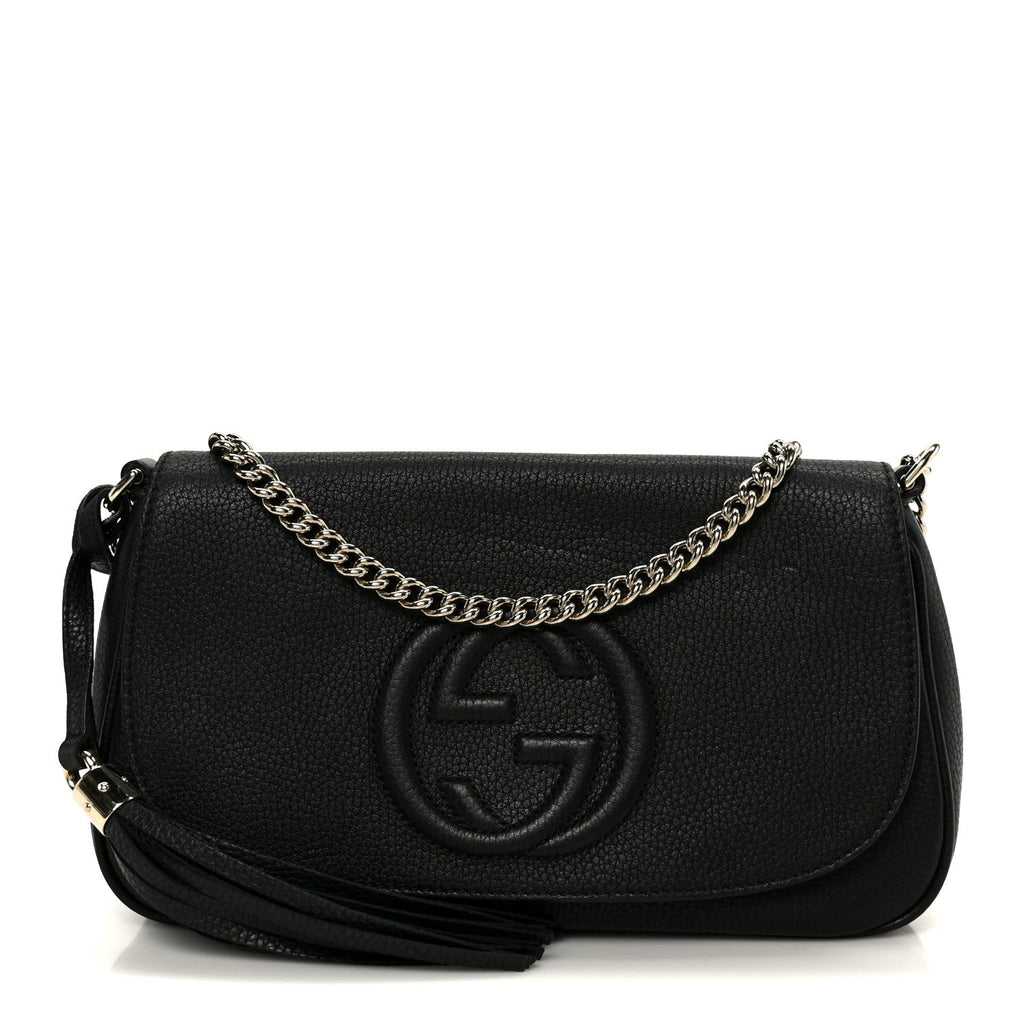 Pebbled Calfskin Medium Soho Flap Crossbody Black