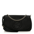 Pebbled Calfskin Medium Soho Flap Crossbody Black