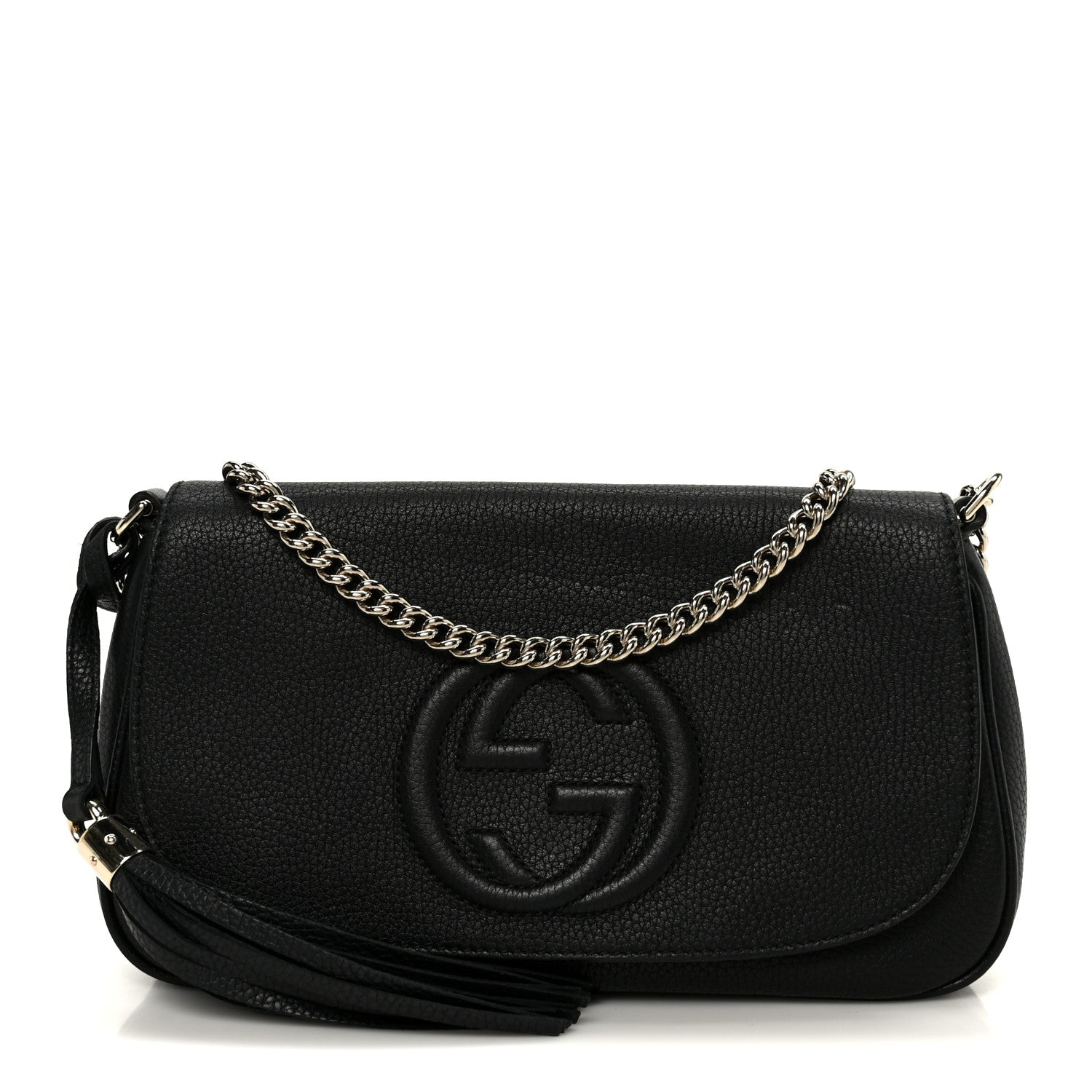 Pebbled Calfskin Medium Soho Flap Crossbody Black