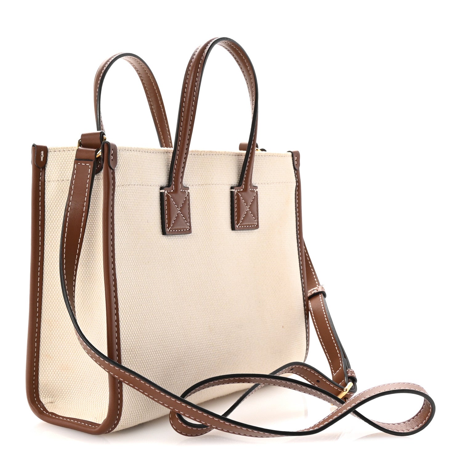 Canvas Smooth Calfskin Mini Two Tone Freya Tote Brown