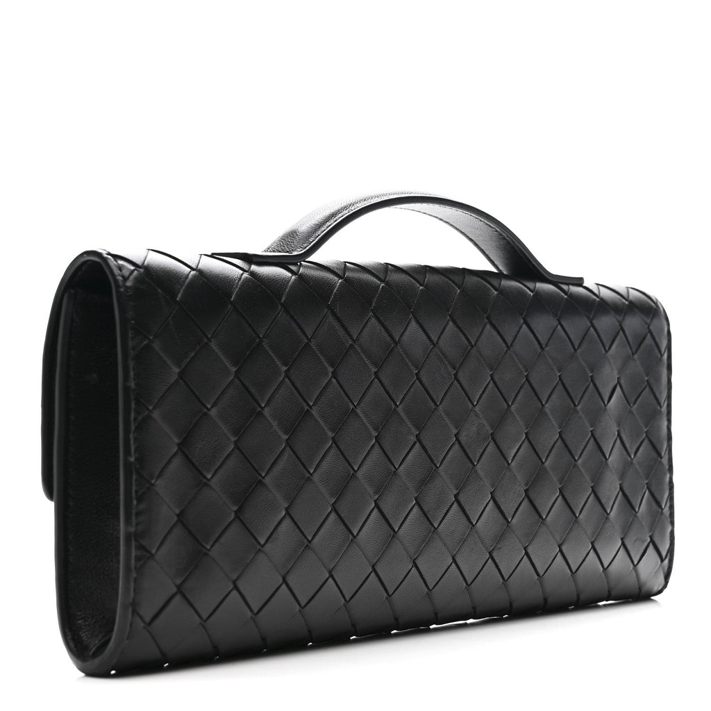 Nappa Intrecciato Long Andiamo Top Handle Clutch Black