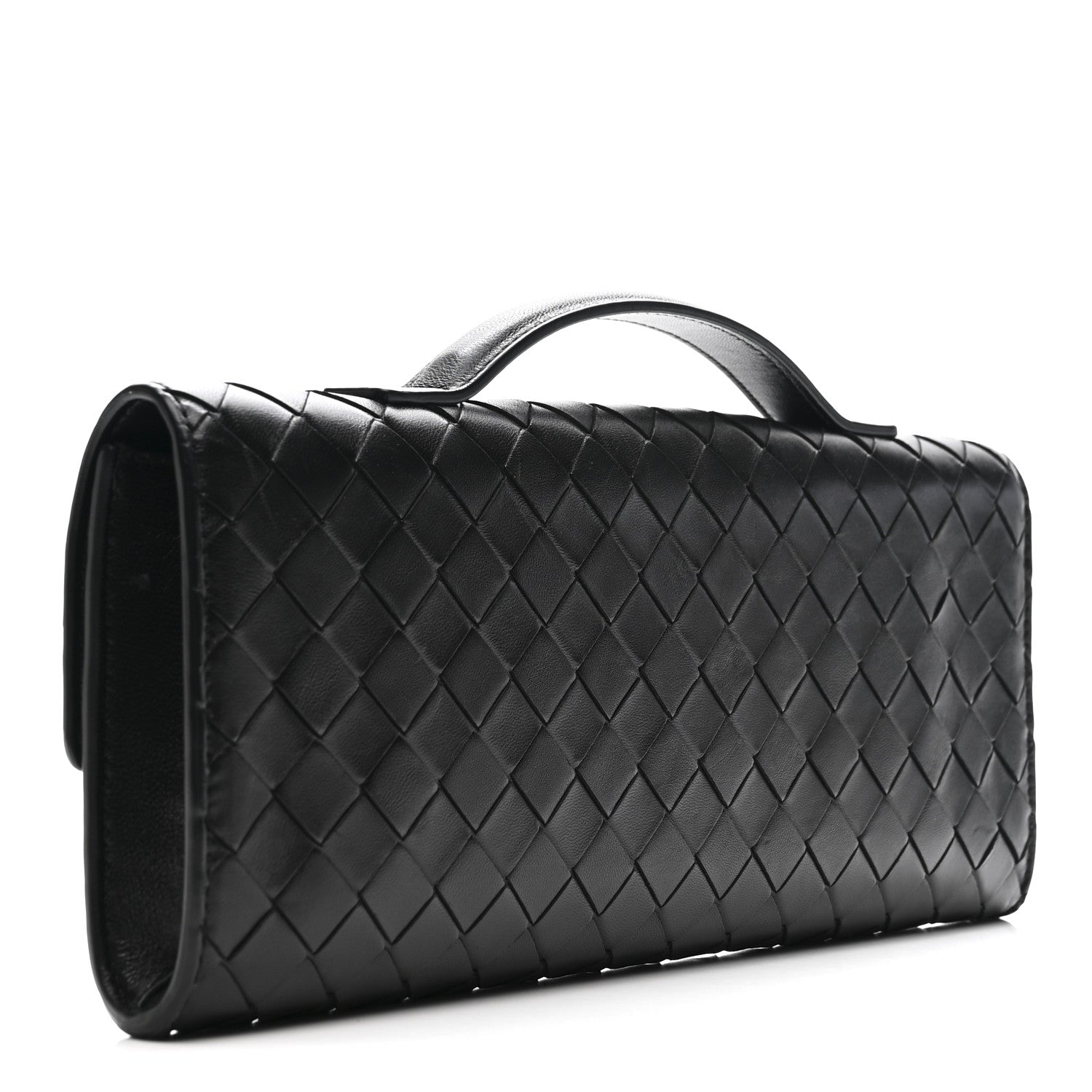 Nappa Intrecciato Long Andiamo Top Handle Clutch Black