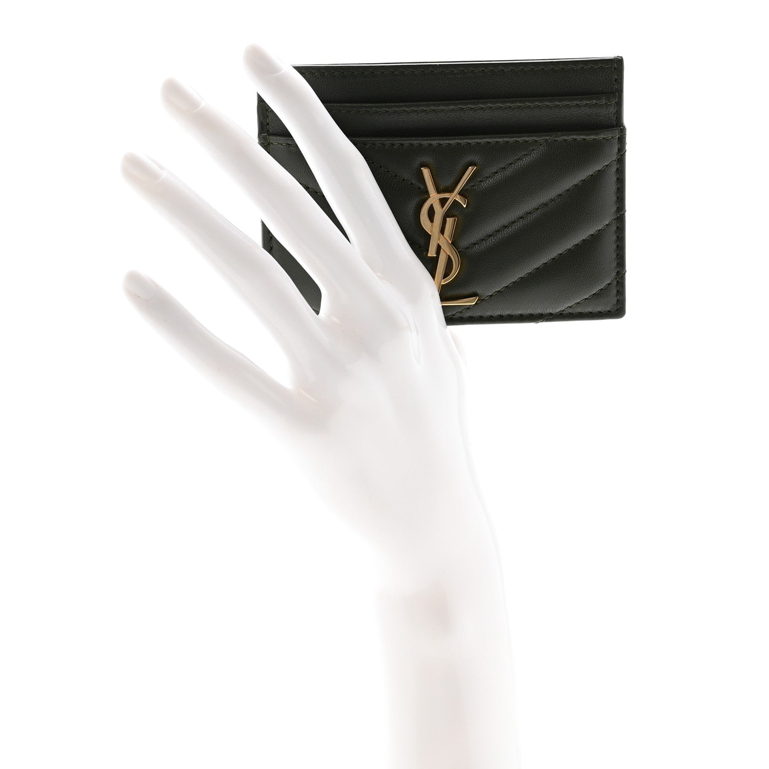 Lambskin Matelasse Chevron Monogram Credit  Case Olive Wood