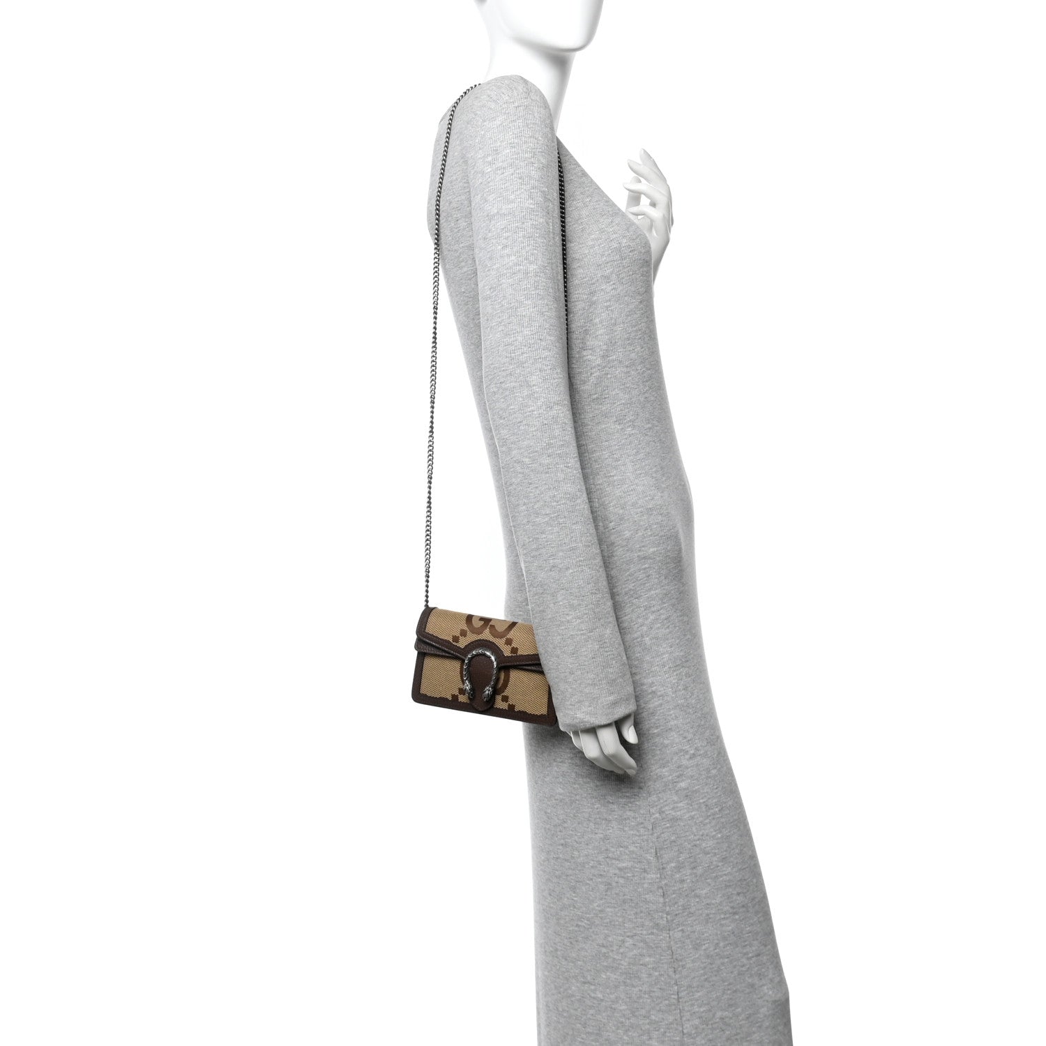 Monogram Jumbo GG Textured Dollar Calfskin Super Mini Dionysus Shoulder Bag Camel Ebony New Acero