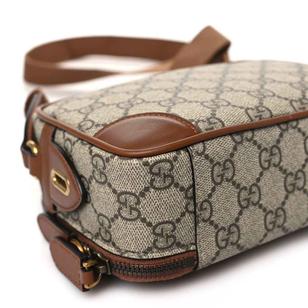 GG Supreme Monogram Textured Calfskin Emblem Mini Crossbody Beige Dark Brown