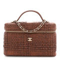 Braided Raffia Quilted Top Handle Slim Vanity With Chain Brown