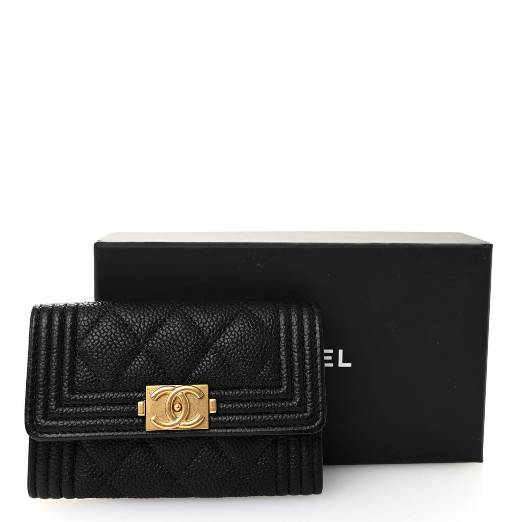 Caviar Quilted Boy Flap  Holder Black