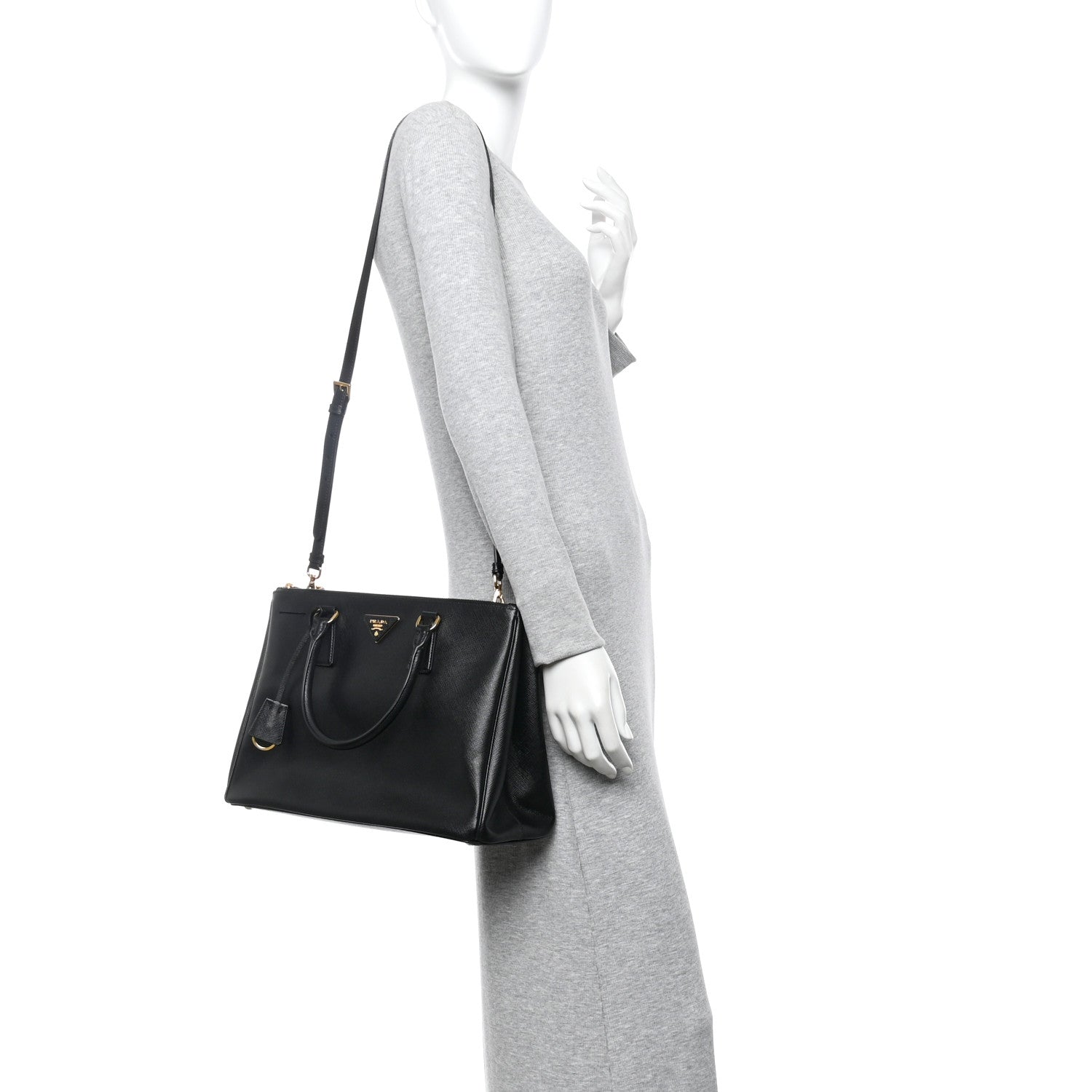 Saffiano Lux Medium Galleria Double Zip Black Black