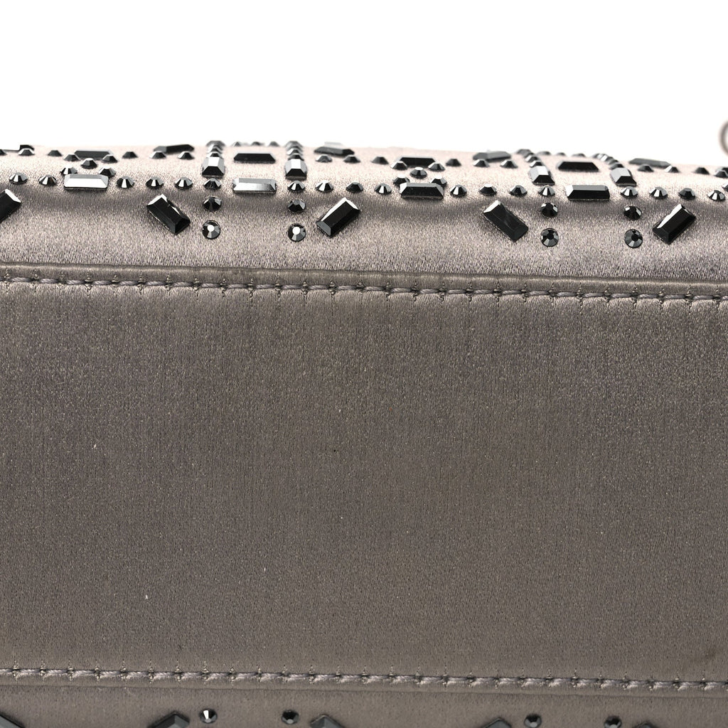 Satin Crystal Cannage Mini Lady Dior Gray
