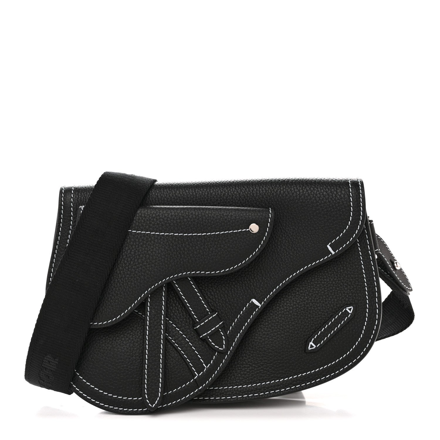 X KAWS Grained Calfskin Saddle Pouch Black