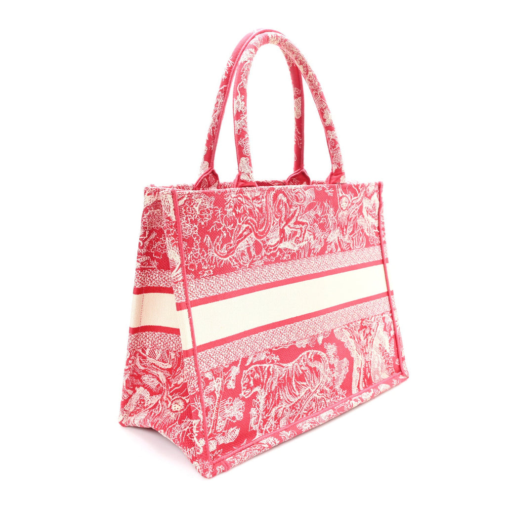 Canvas Embroidered Medium Dioriviera Toile De Jouy Book Tote Raspberry