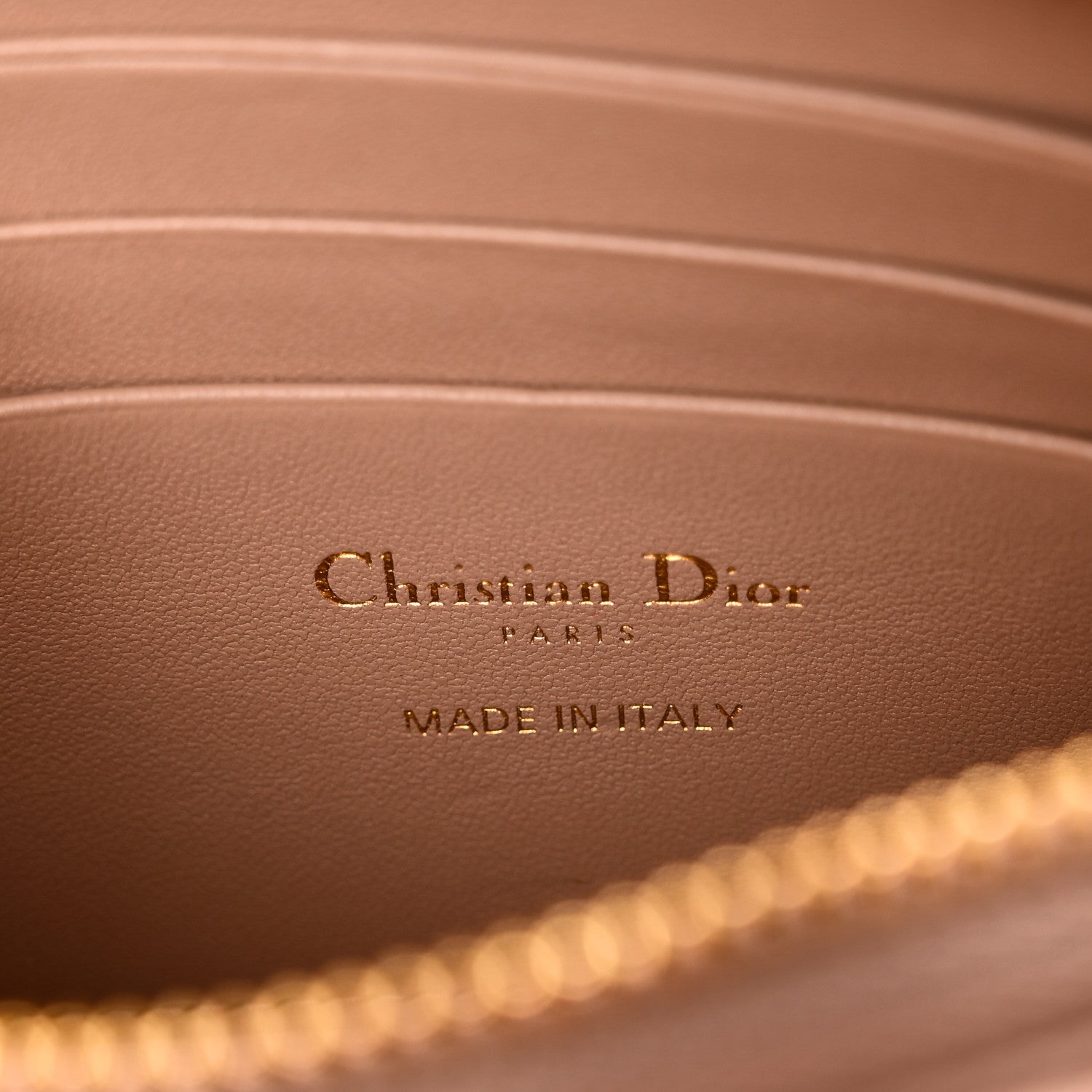 Supple Calfskin Cannage Caro Pouch with Chain Rose Des Vents