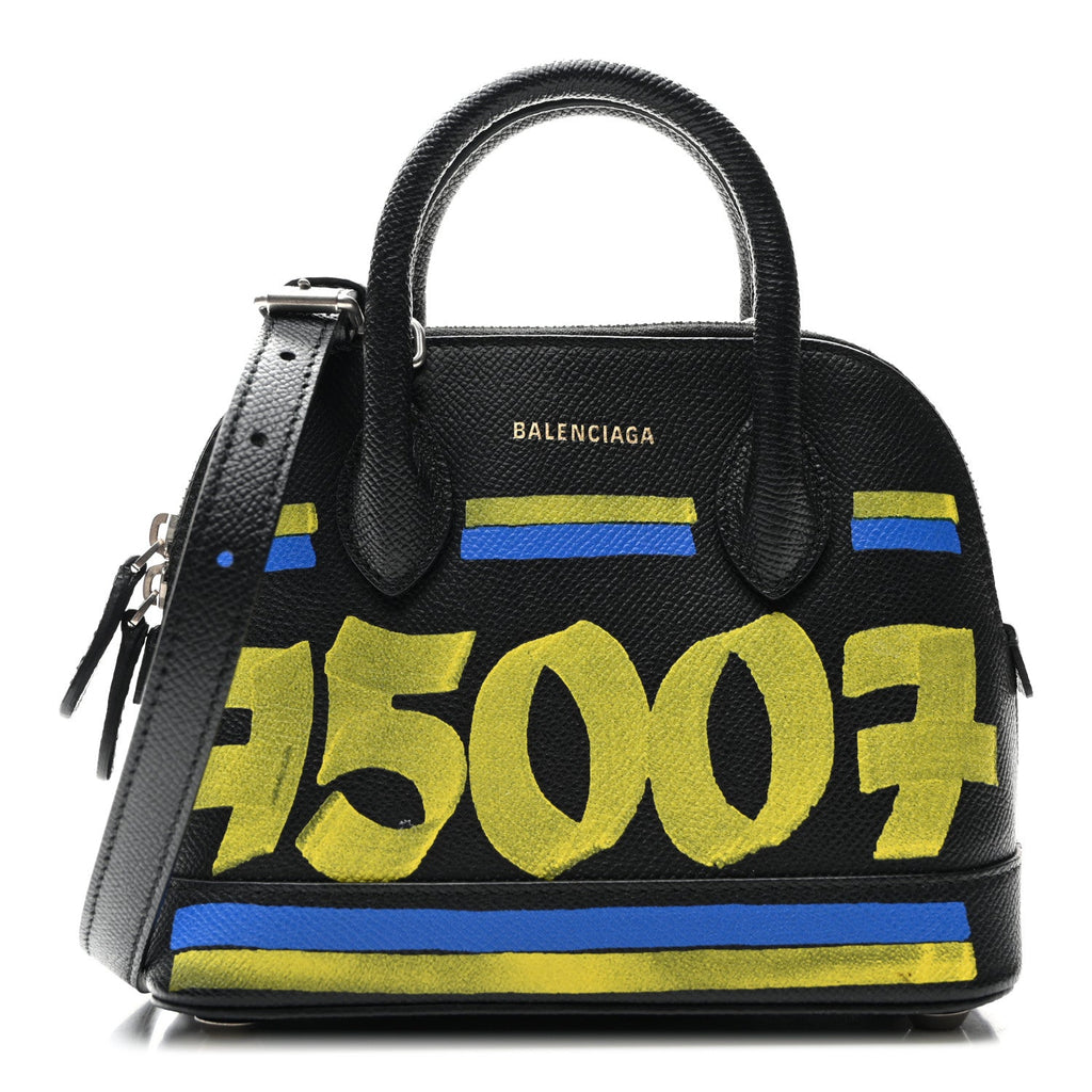 Signature Grained Calfskin Car Tag Print XXS Ville Top Handle Bag Black TBC