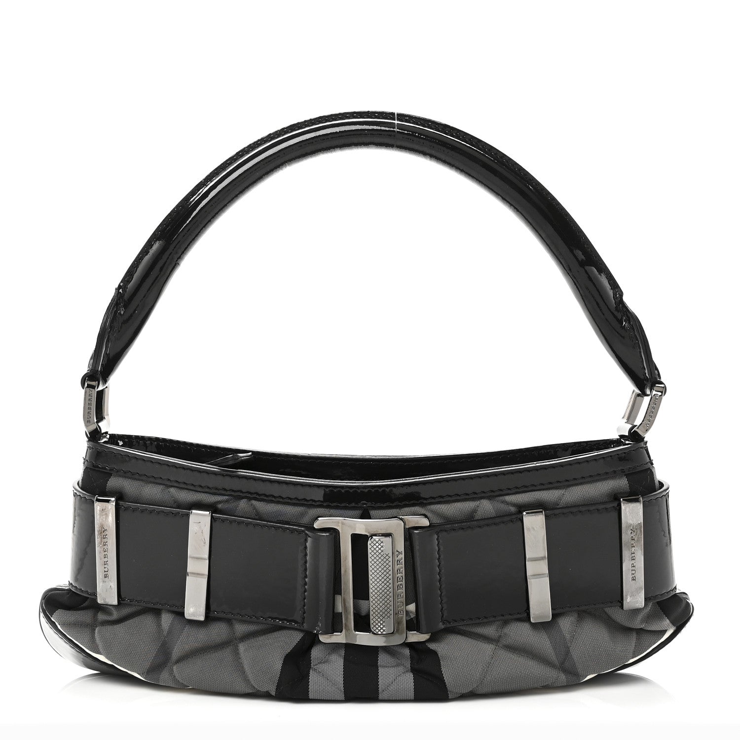 Patent Smoked Check Quilted Small Beaton Black
