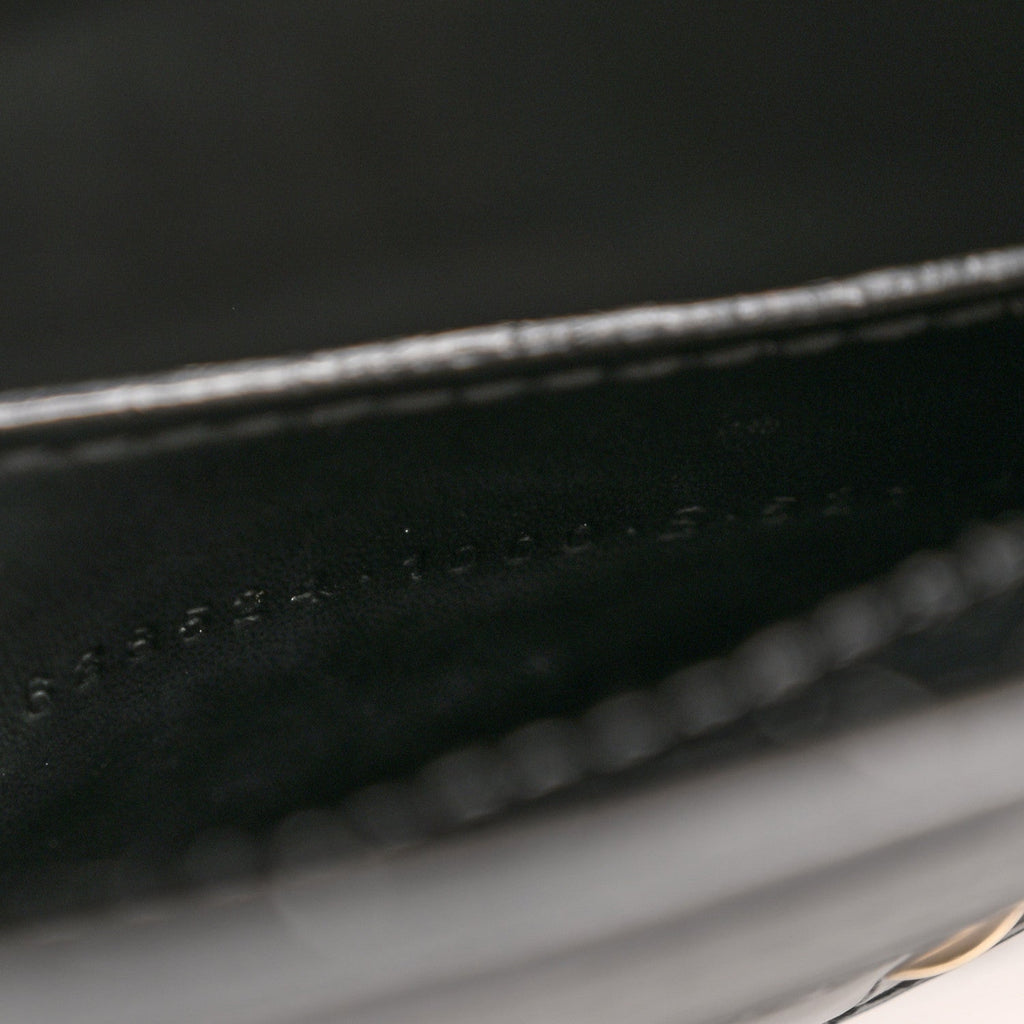 Shiny Supple Calfskin Crocodile Embossed Neo Classic Gold Hardware Mini City Black