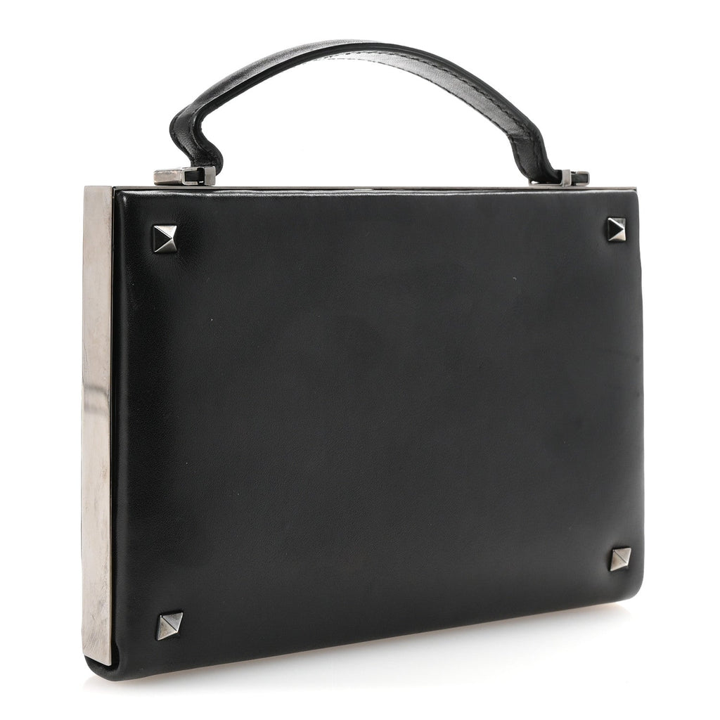 Vitello Monochrome Rockstud Allover Top Handle Clutch Black