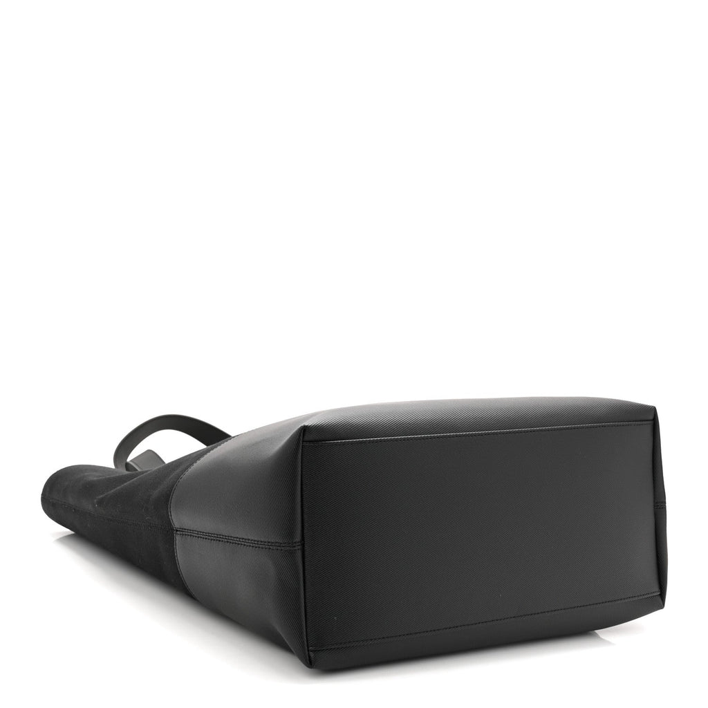 Canvas Calfskin T-Bar Shopping Bag Black