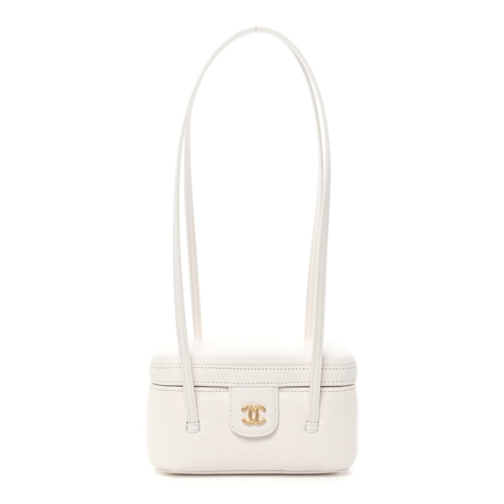 Shiny Caviar Preppy Coco Long Vanity With Strap White