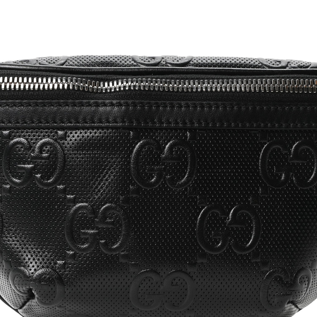 Calfskin GG Tennis Embossed Belt Bag Black